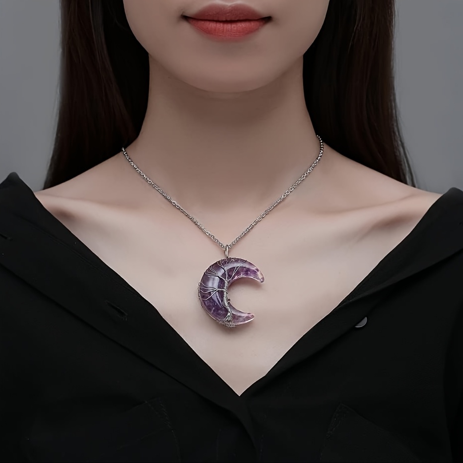7 Chakra Amethyst Tree of Life Necklace, Wire Wrapped Pendant